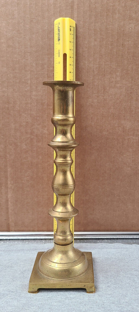 Single Brass Candlestick / holder - 9" tall, 3" square base