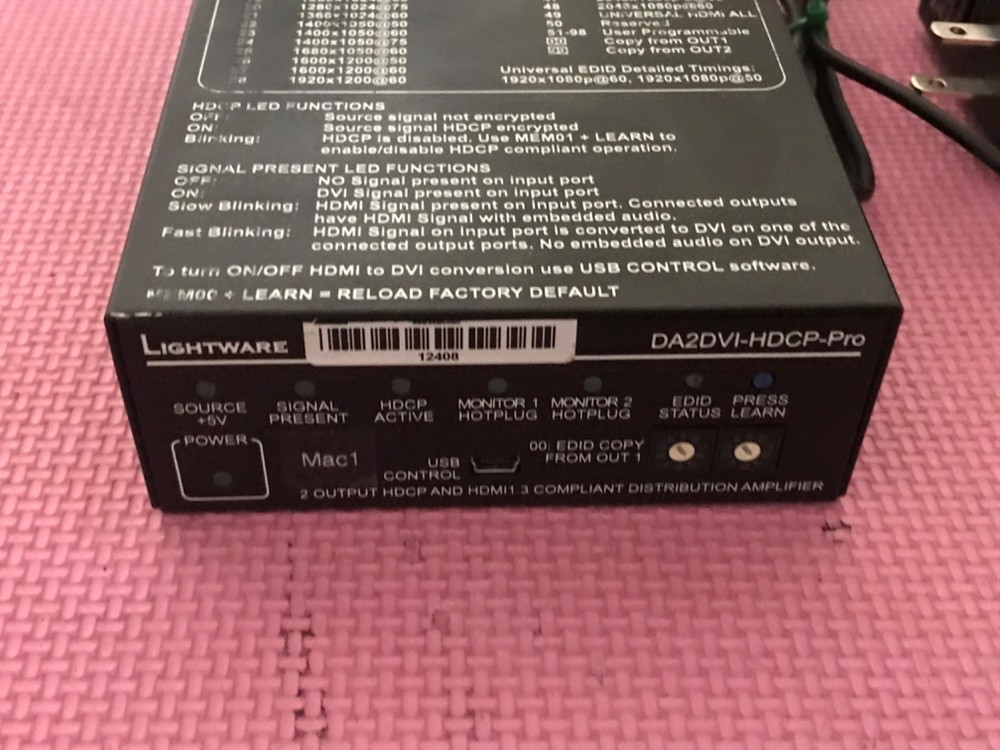 Lightware DA2DVI-HDCP-Pro Distribution Amplifier with power supply