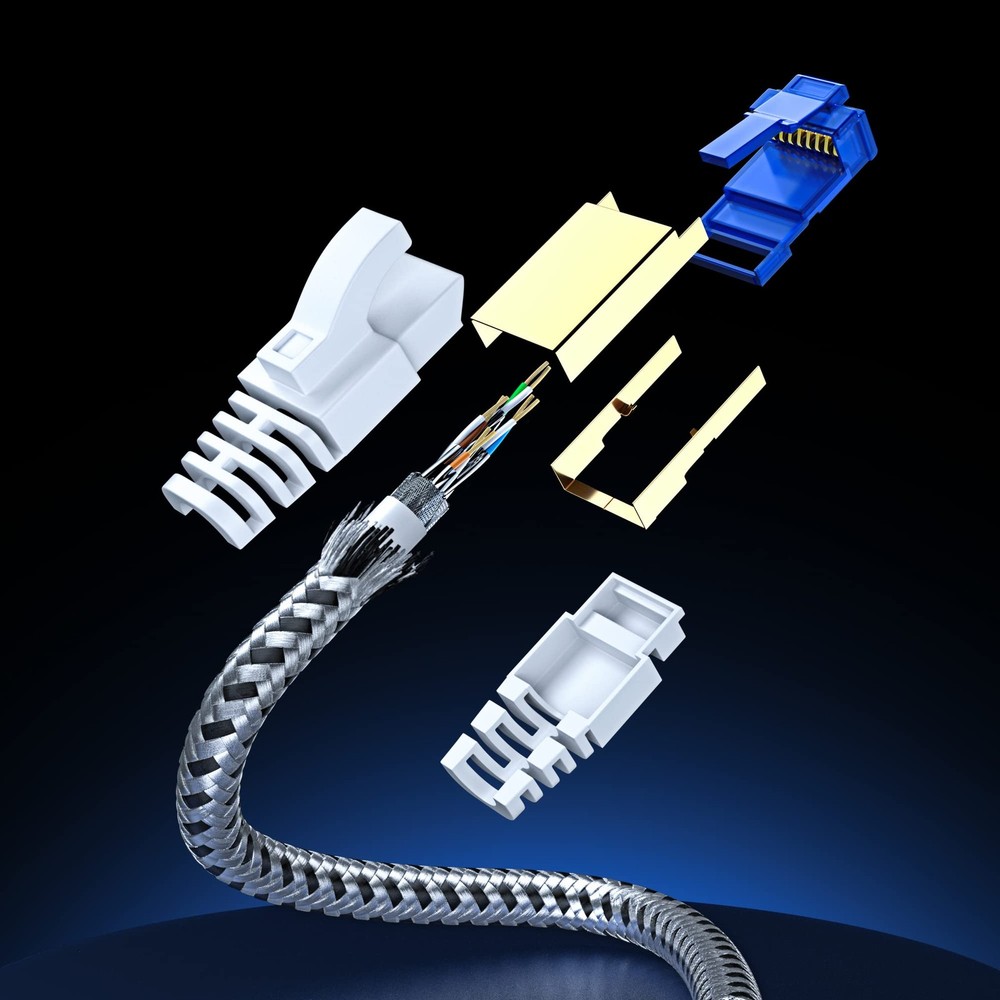 Cat7 Ethernet Cable 12ft, 5-Pack (White) - Braided High-Speed Network LAN Cab...