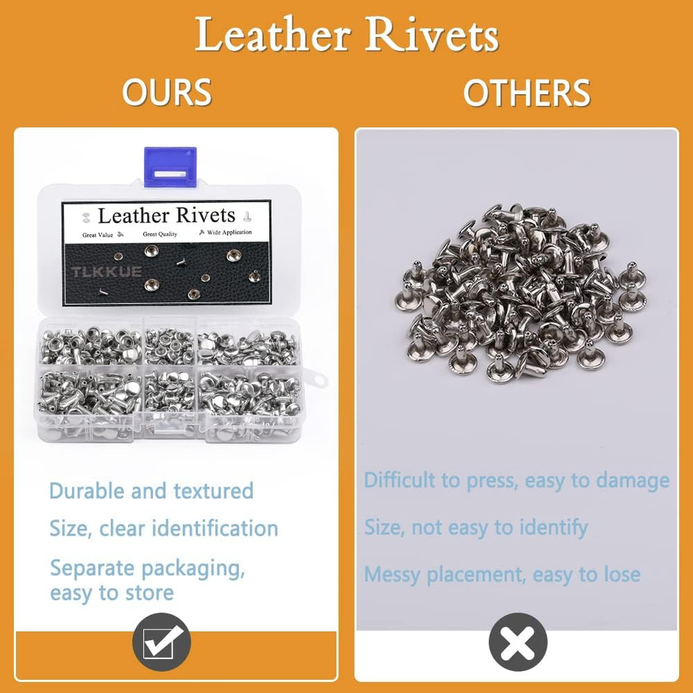 240 Sets Rivets for Leather, Leather Rivets 3 Sizes Leather Double Cap Rivets fo