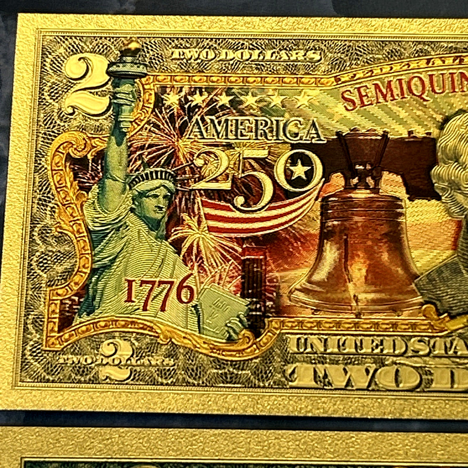 USA *250th Anniversary $2 Banknote 24K GOLD Plated Foil Rep. Collection Bill