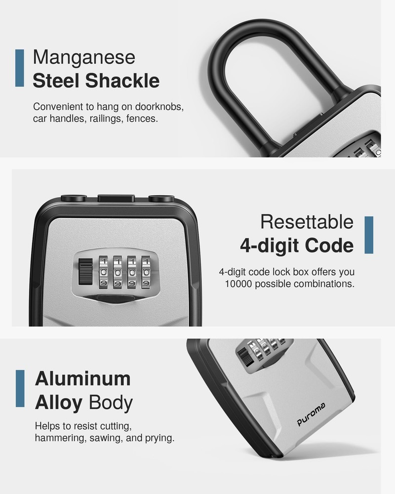 Large Key Lockbox, Waterproof, Rustproof Aluminum, Resettable Code | Secure Key