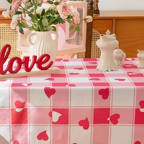 Checkered Rectangle Valentine's Day Tablecloth - 84" x 60" (Rectangular) Pink