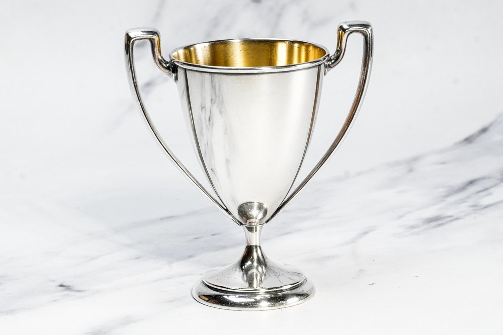 Gleaming Double Handle Antique Sterling Silver Small Trophy Cup