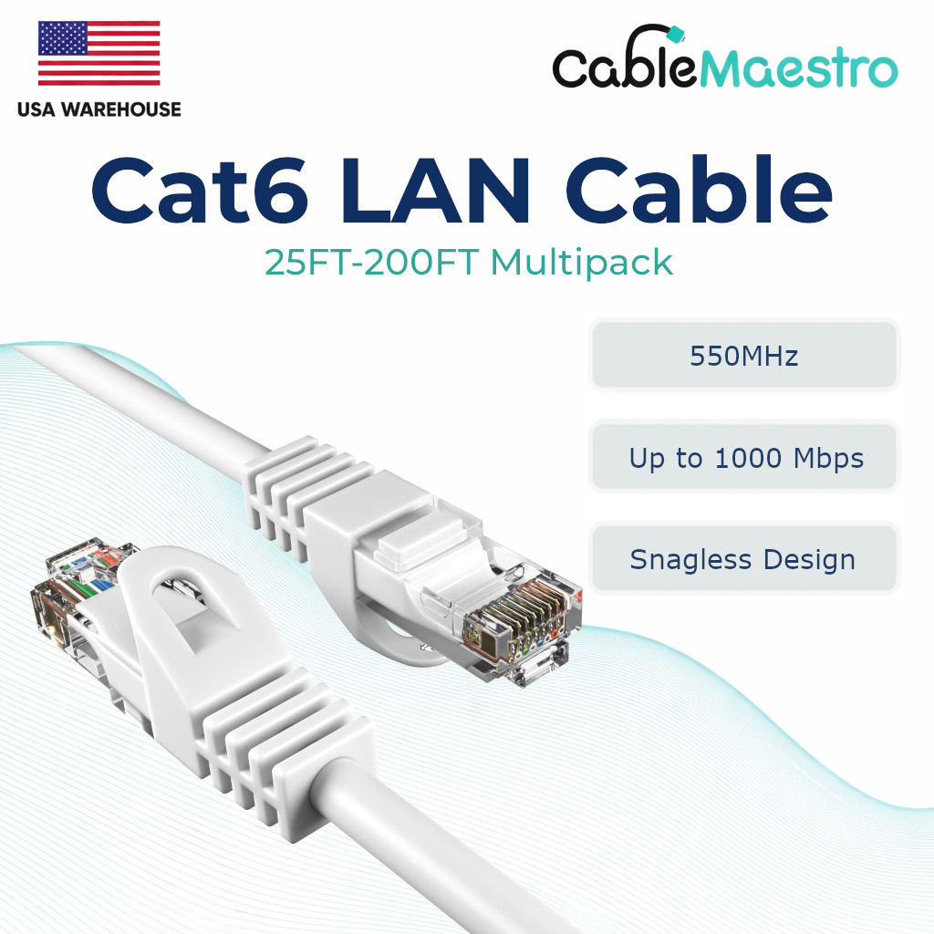 White CAT6 Ethernet LAN Network RJ45 Patch Cable 25FT-200FT Multipack LOT