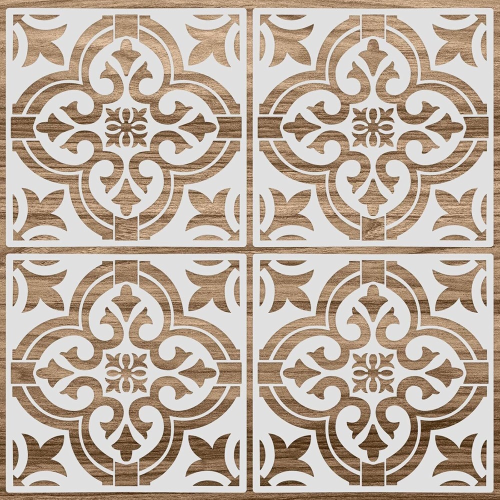 4 Pieces Reusable Tile Stencil 12 X 12 Inches Wall Templates Tile Pattern Stenci