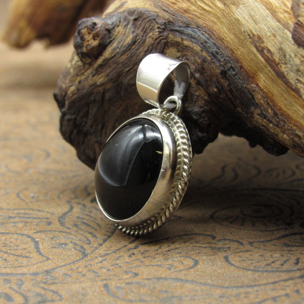 *Onyx Sterling Silver Pendant with Decorative Border
