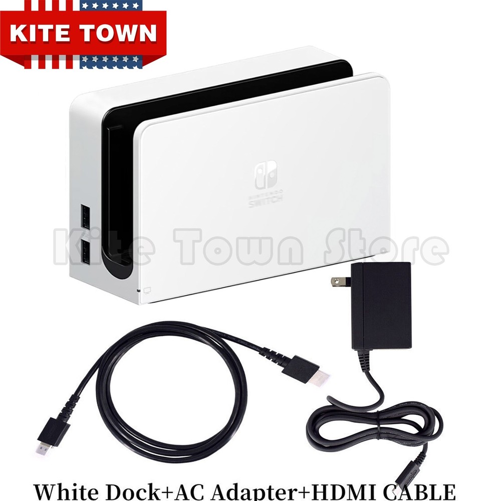 White Dock Station & Power Supply & HDMI Cable Set For Nintendo Switch OLED