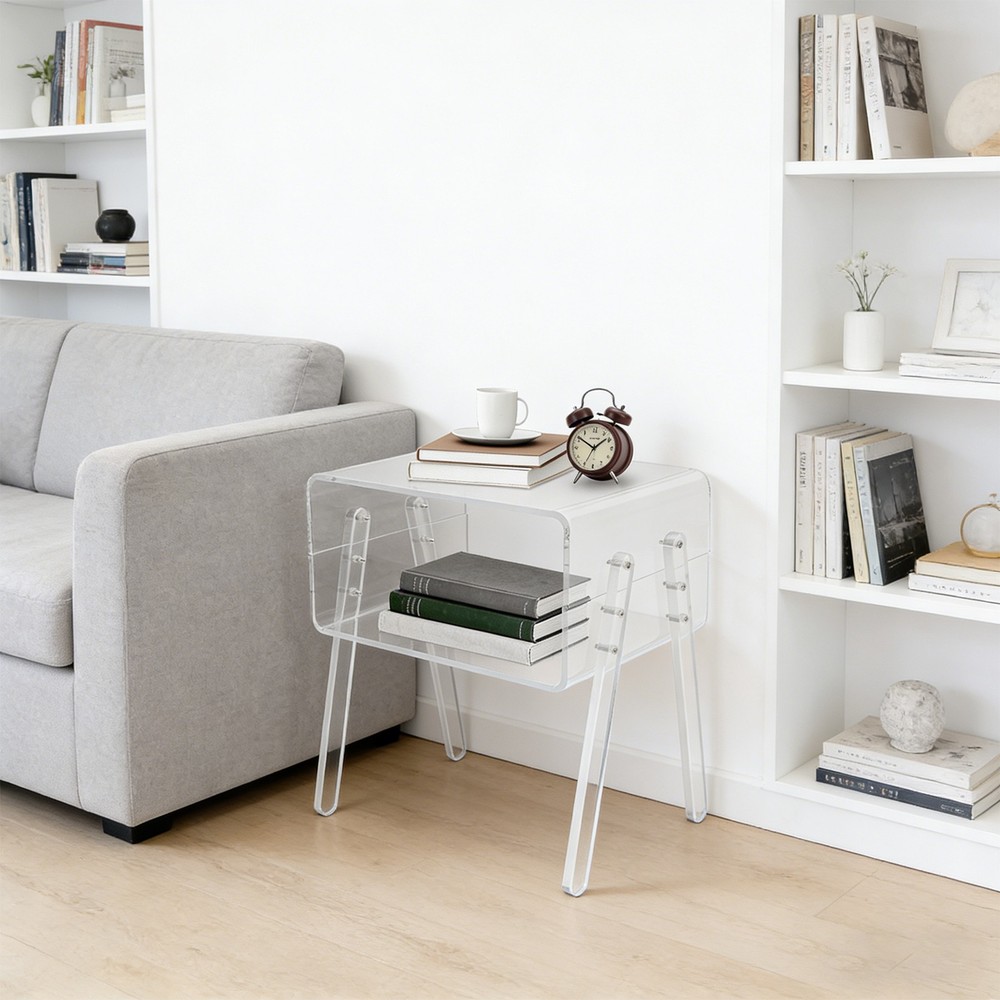 Acrylic Side Table, 2-Tier End Table with Open Storage for Small Spaces, Clear