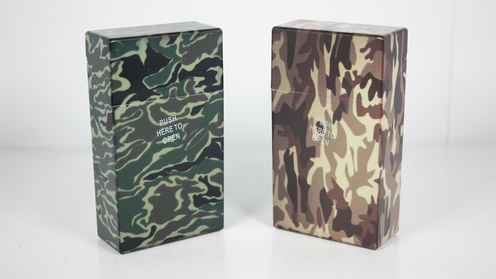 12 Camouflage Design Push Open Plastic Cigarette Case Pack Holder 100mm