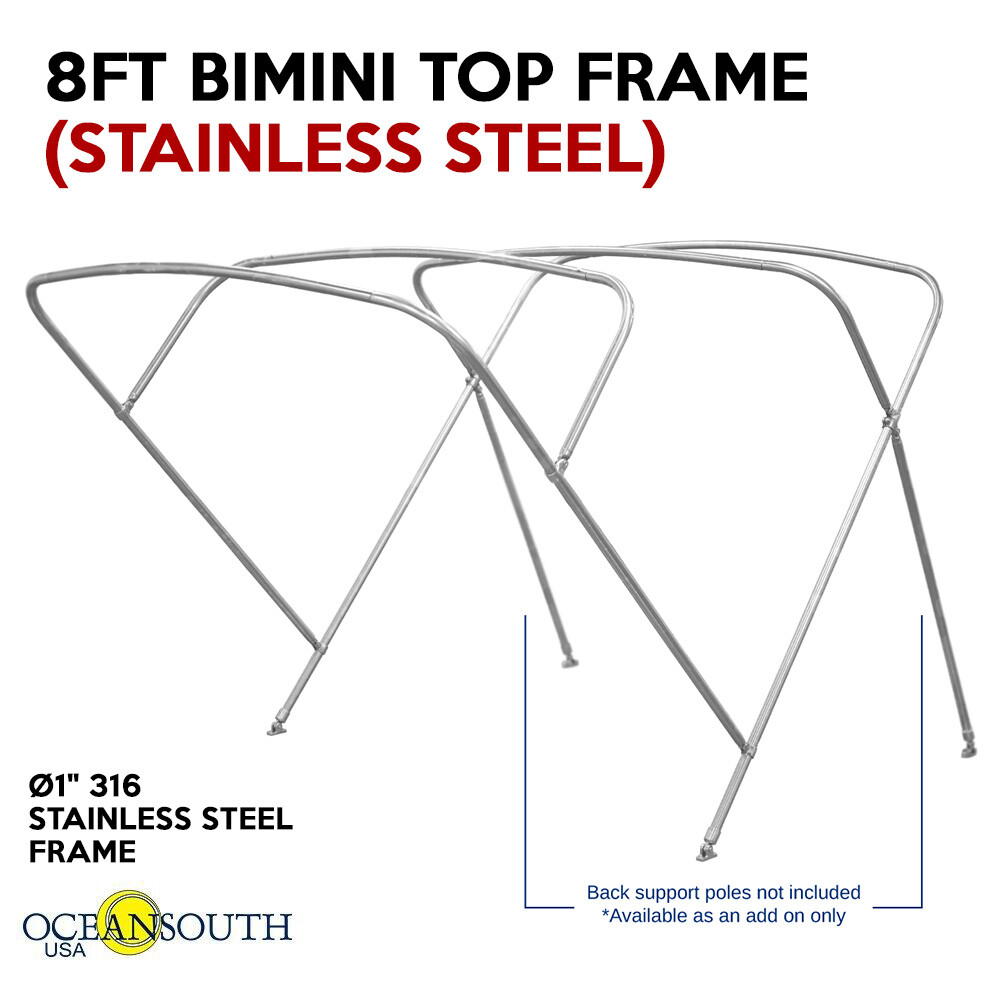 Oceansouth 4 Bow BIMINI TOP Stainless Steel Frame - 8ft Long | 54" Height