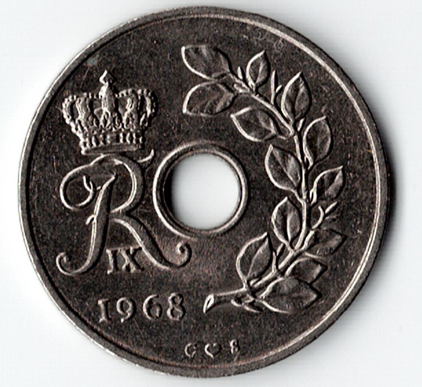 1968 Denmark 25 Ore Coin Danmark