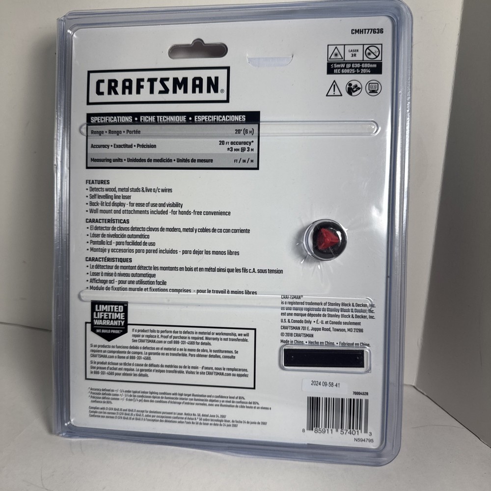 Craftsman 20-Foot Laser Level and Stud Sensor CMHT77636 new