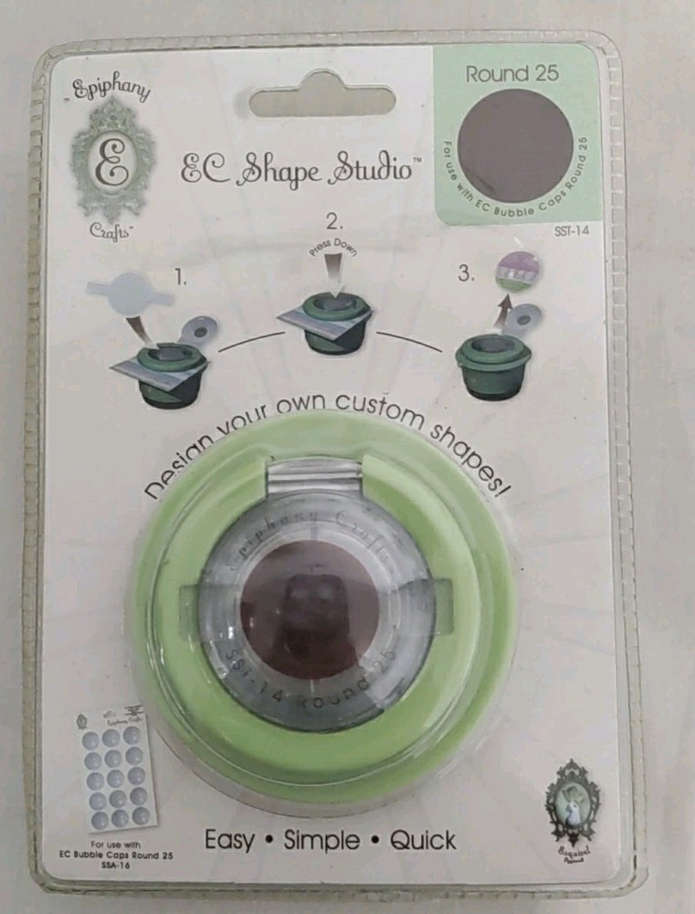 4 Epiphany EC Shape Studio Button Tool Punch Lot Square, Round 14 & 25, Heart +