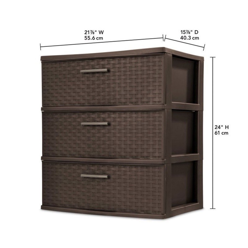 3 Drawer Storage Tower Plastic Weave Organizer W/ Pull Handles Home Use