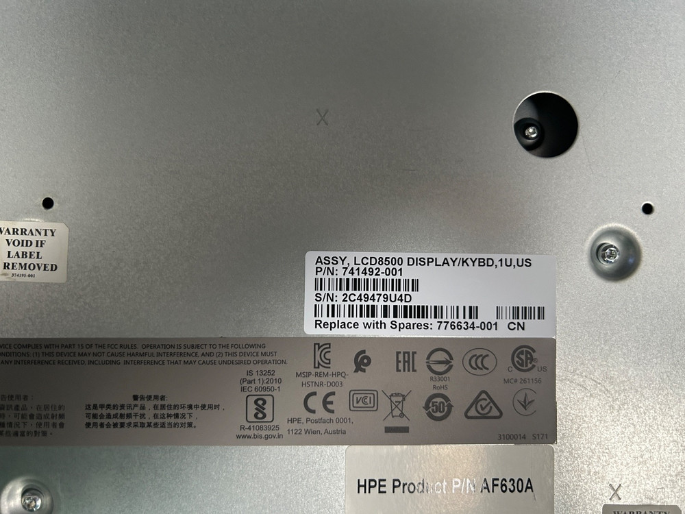 HPE LCD8500 Display/Keyboard Rack mount, KVM Console & Interface switches (Used)