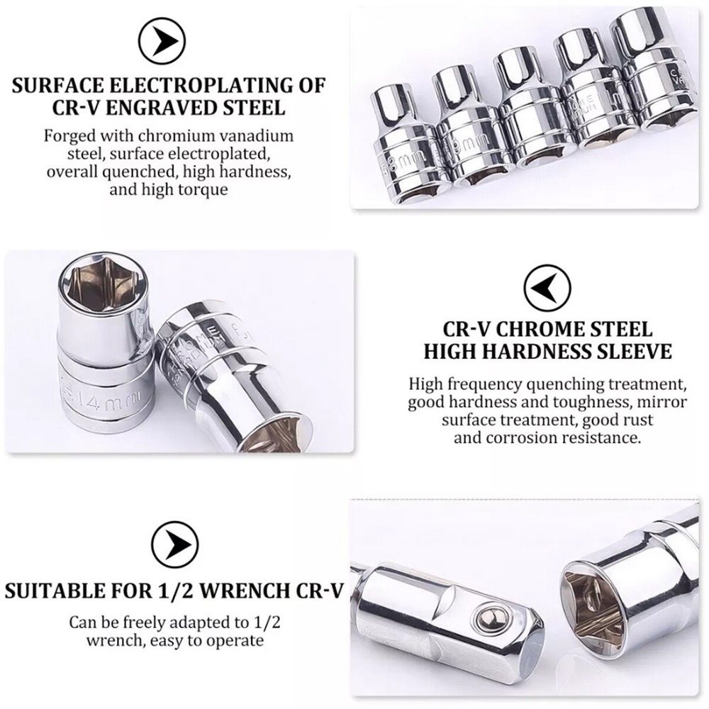 53 Pcs Socket Set 1/4" Drive Socket & Ratchet Set 6-Point SAE & Metric Tool Set