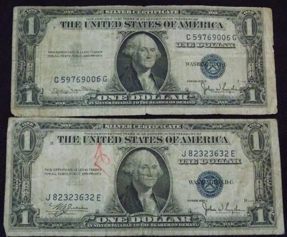 1935C & 1935D $1 Silver Certificates w/ Severe Miscut Errors FREE SHIPPING