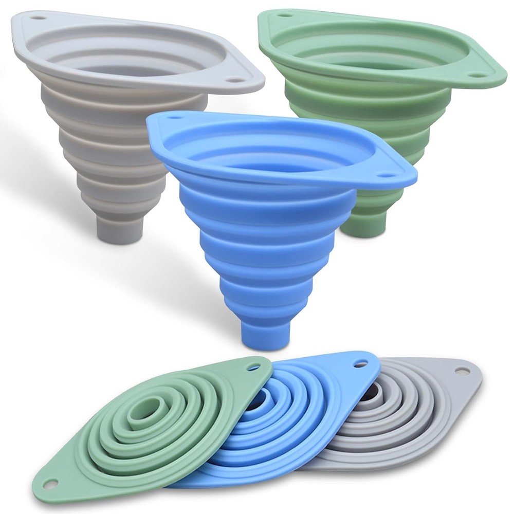 3 Pack Collapsible Silicone Kitchen Funnel Set Small Bottle Filling Kit