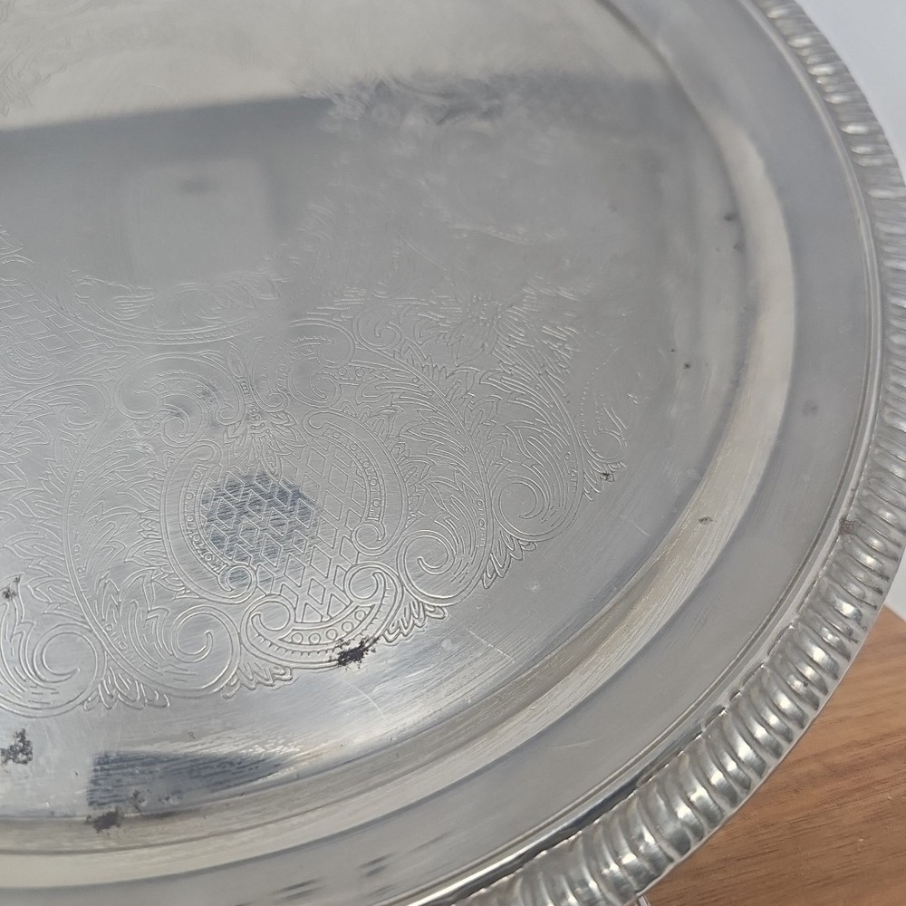 Silver-Plated Round Etched Platter with Textured Edge