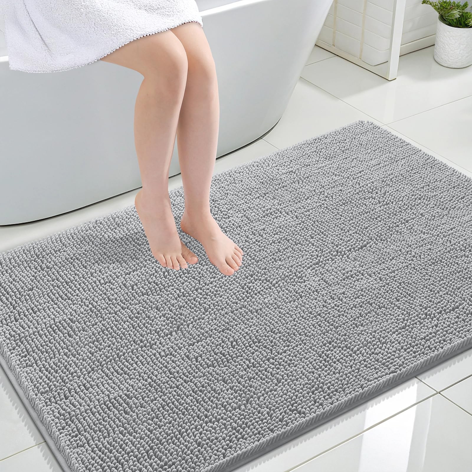OLANLY Bathroom Rugs 44x32, Extra Soft Absorbent 44" x 32", Light Grey