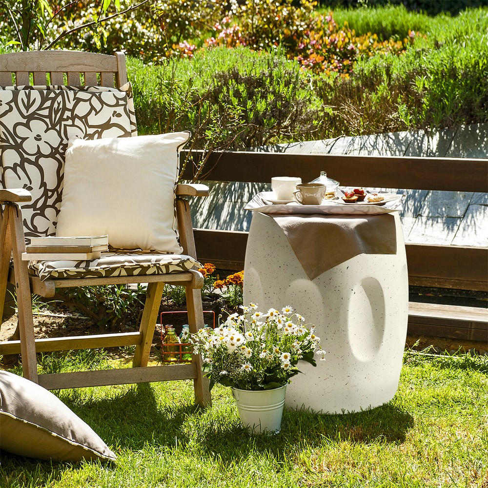 Off-white Round End Table Coffee Sofa Side Table Drum Shape Solid Concrete