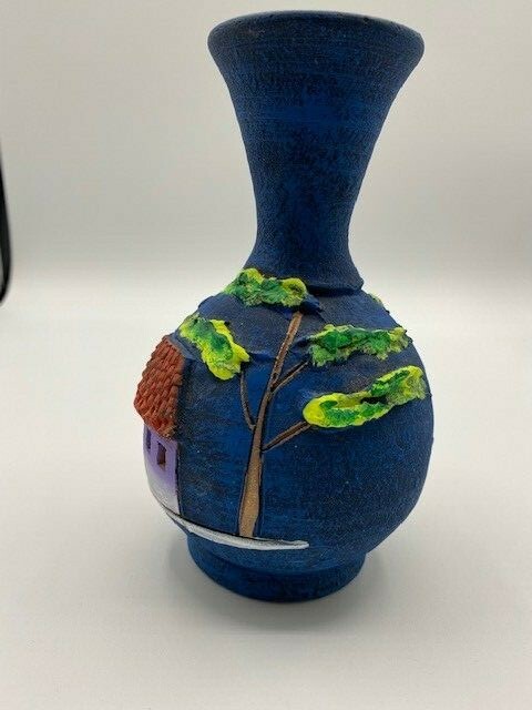Handmade Handpainted Pottery Vase Glows No Damage
