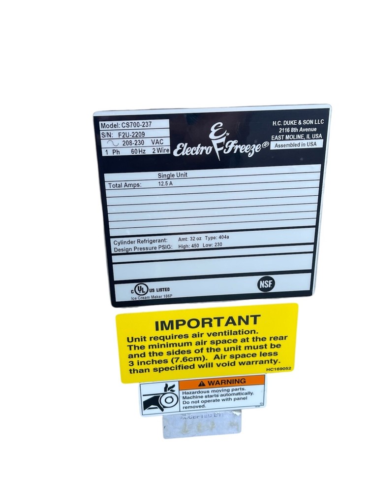 ELECTRO FREEZE CS700 Gravity-Fed Shake Freezer Countertop