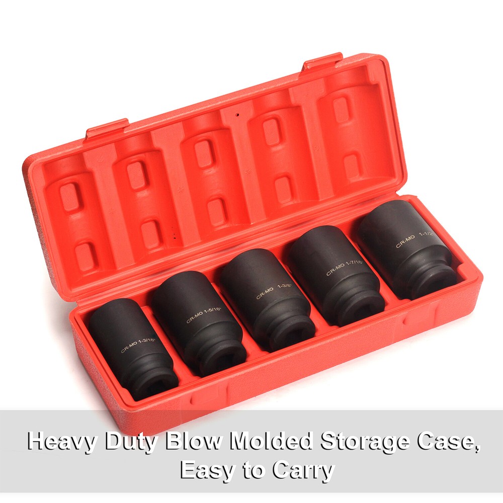1/2-Inch Drive Deep Spindle Axle Nut Impact Socket Set Cr-Mo 6-Point 1/2"