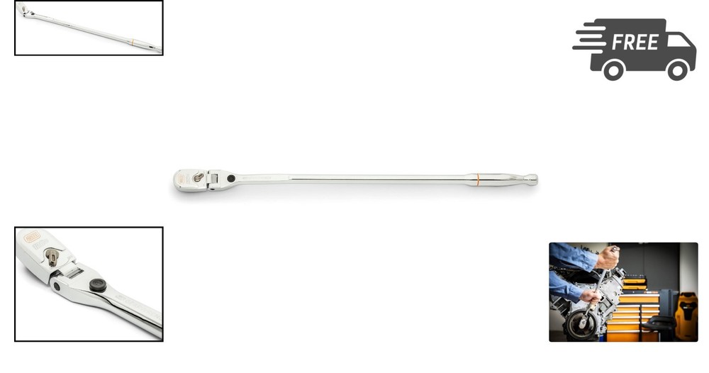 Ratchet 1/2 Inch Drive Flex Head Locking Chrome Long Handle Fastener Tool