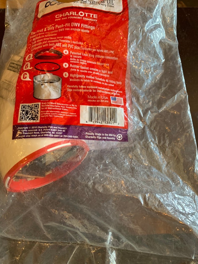 PIPE 90-degree Elbow 3" Push-Fit Drain, Waste, Vent applications ConnecTite NEW!