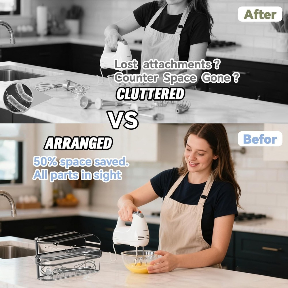 Hand Mixer Storage Case for KitchenAid Double Layer, transparent