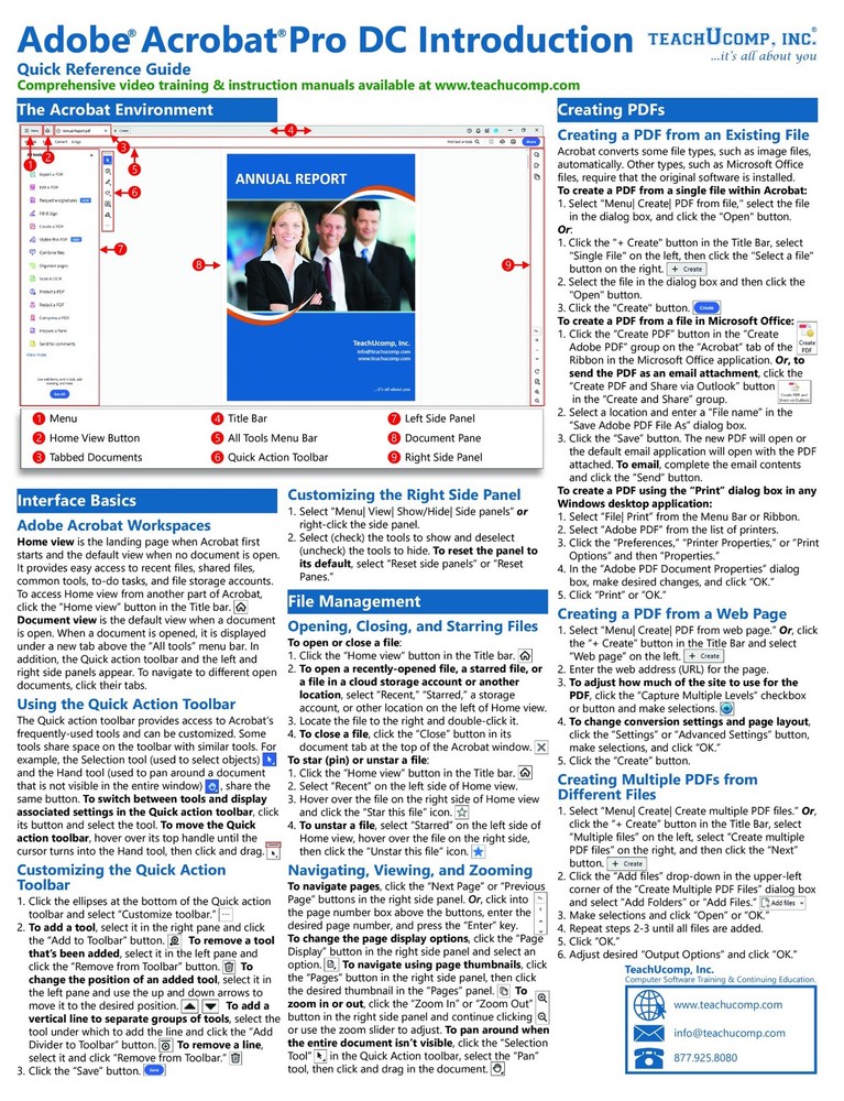 TeachUcomp for Adobe Acrobat DC Training Guide Quick Reference Card Cheat Sheet
