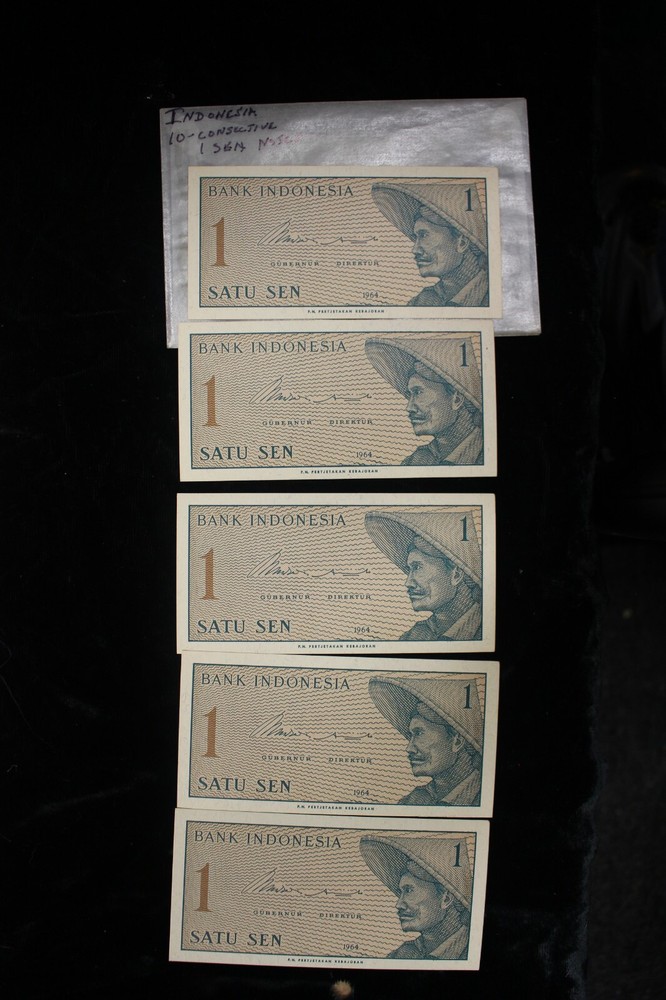 1964 Indonesia 1 Sen 10 Consecutive Uncirculated Notes 80-89