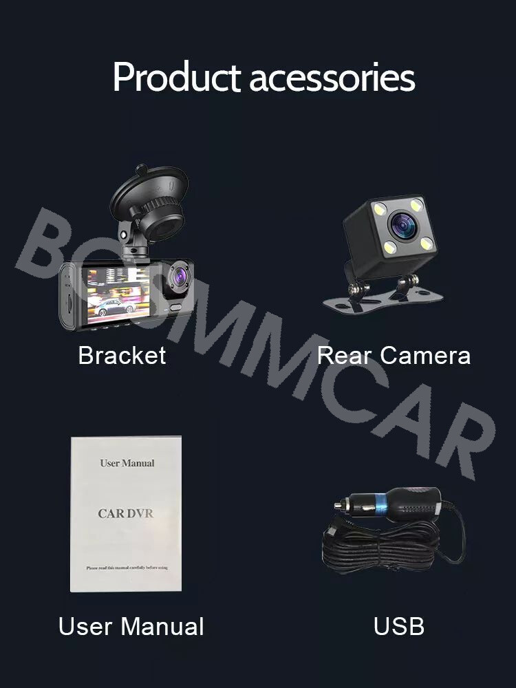 Car Dash Cam Video Recorder Front/Rear/Inside Camera G-sensor Motion Detection