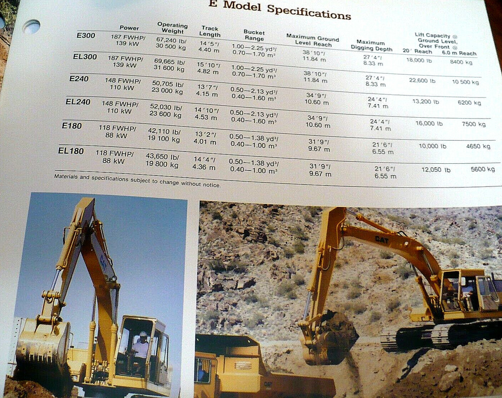 1985/86 CATERPILLAR MODEL E EXCAVATOR BROCHURE