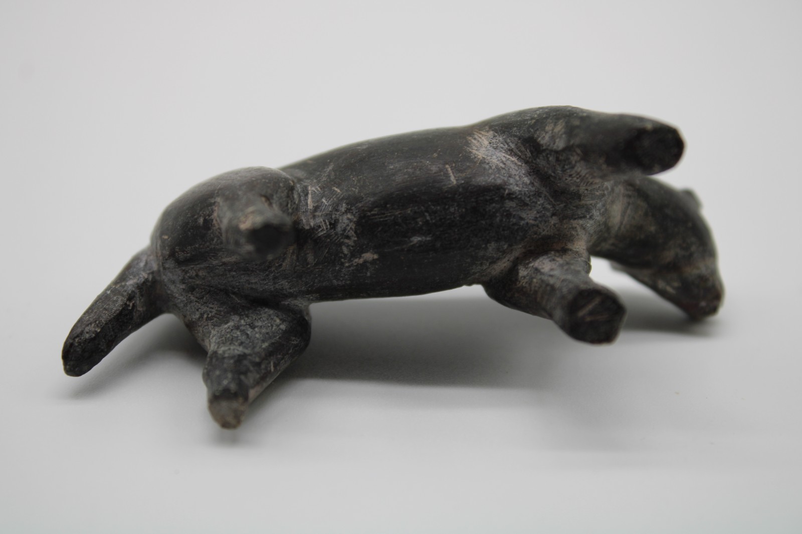 19th Century Inupiat Inuit Carved Stone Hunting Wolf Effigy / Fetish - 2.8”