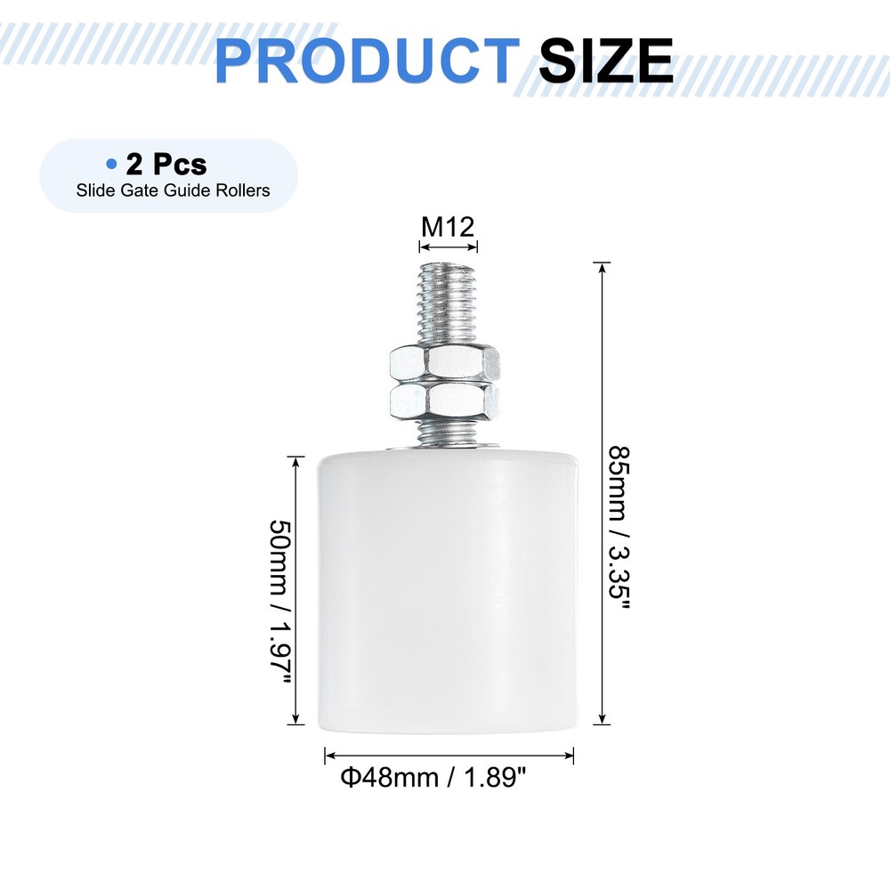 2Pcs Slide Gate Guide Roller 2" Nylon Sliding Gate Support Assembly, White