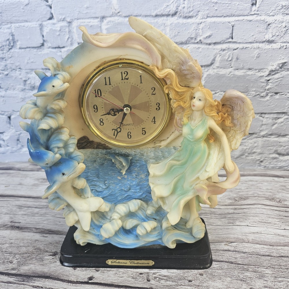 Dolphin Angel Desk Clock Resin WORKS READ DESCRIPTION