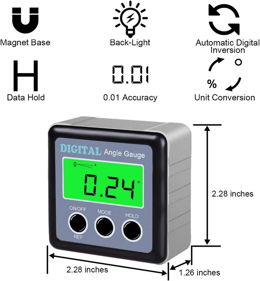 Digital Angle Gauge, Finder Magnetic Level Protractor, Silver