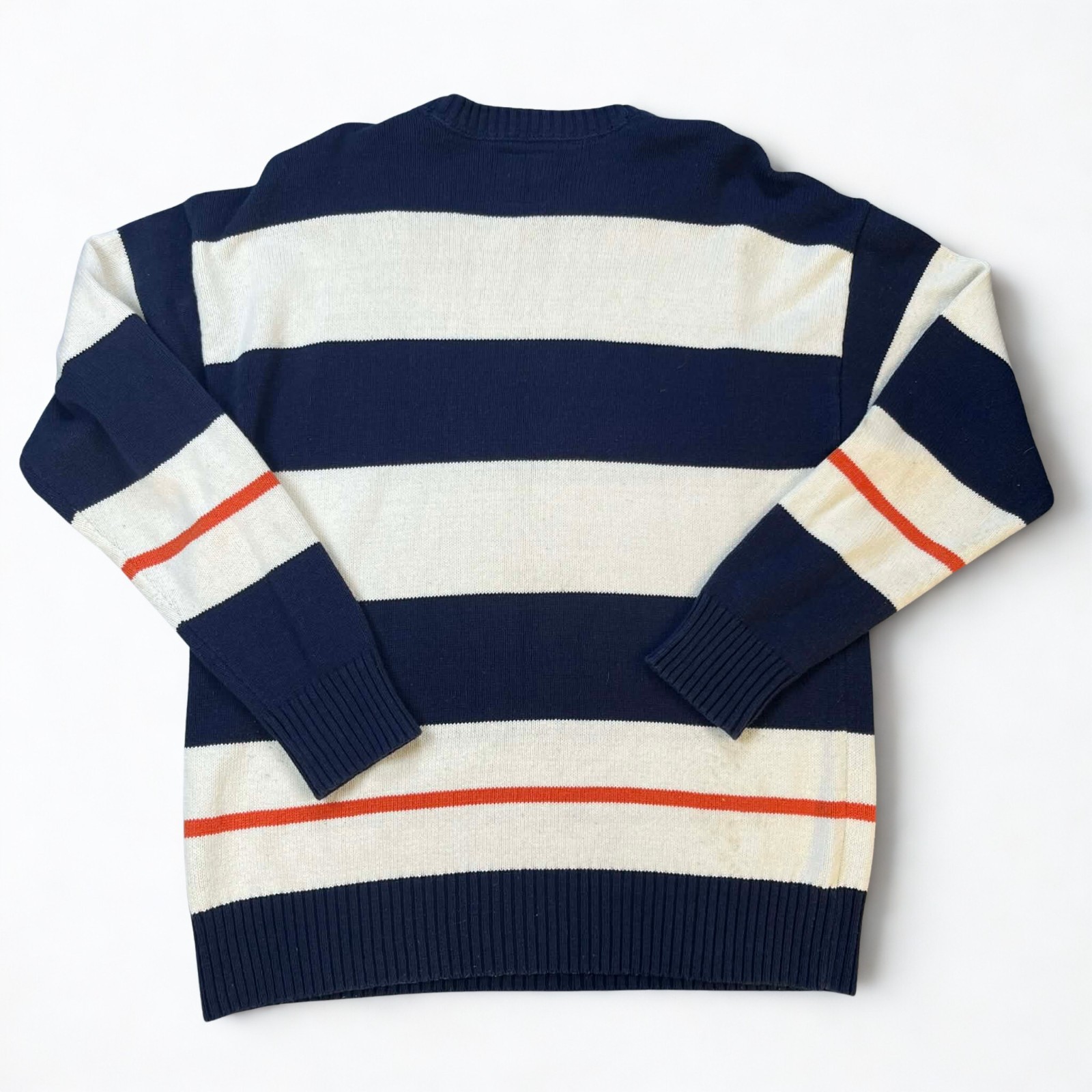 RSQ Sweater Men Medium Striped Crewneck Navy White Orange Knit Pullover