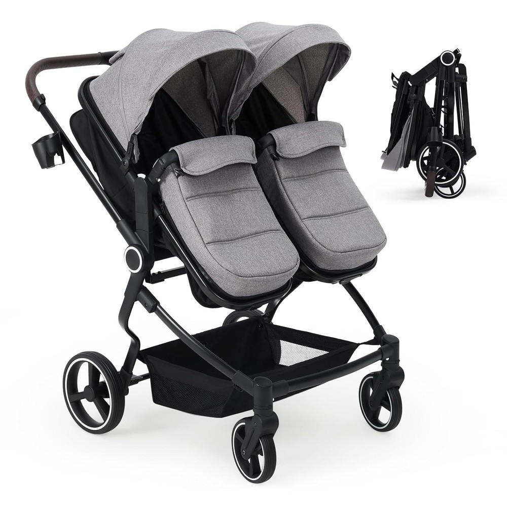 Side by Side Double Stroller Lightweight Compact Foldable Baby Travel Stroller