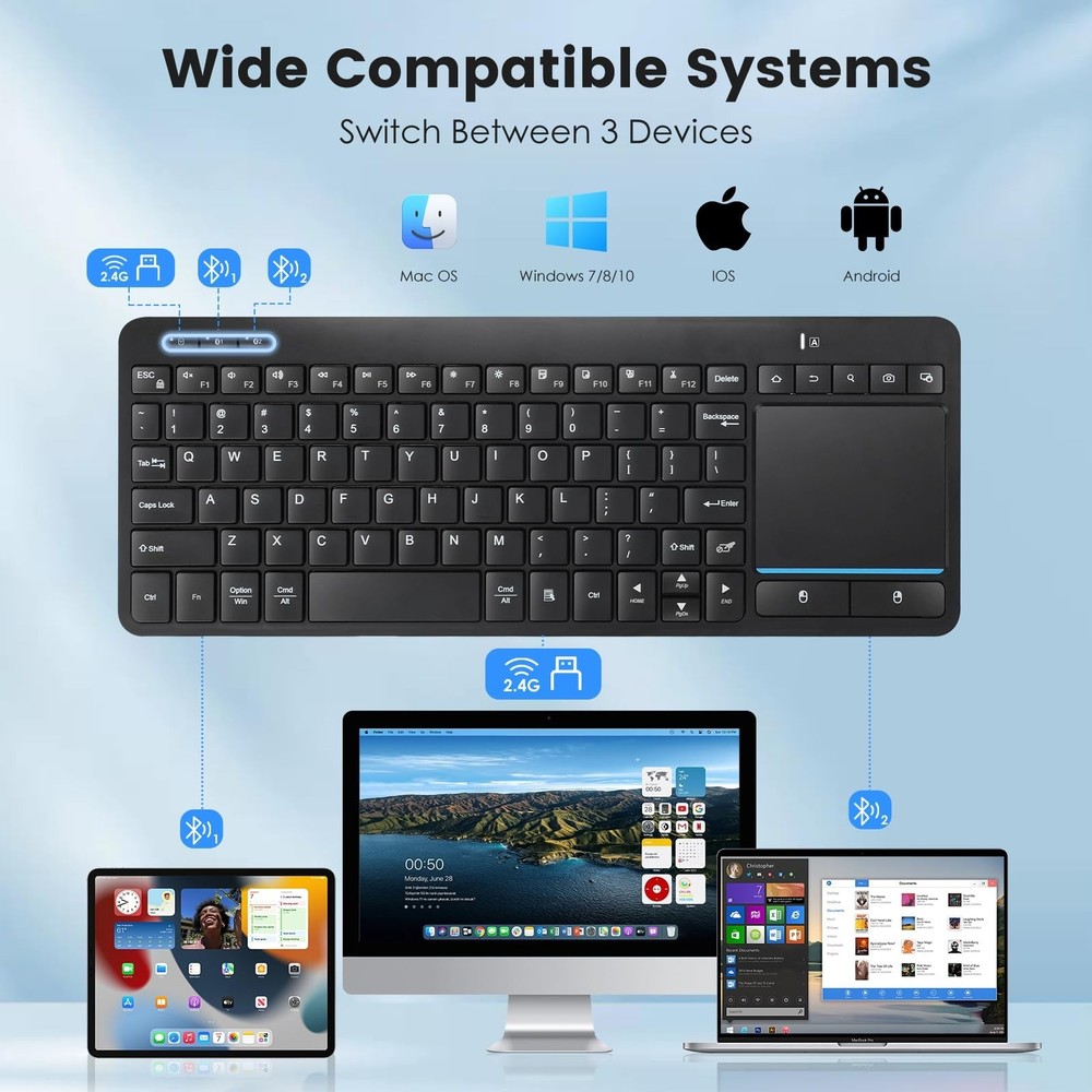 Multi-Device Wireless Bluetooth Keyboard with Touchpad-Wireless Keyboard with...