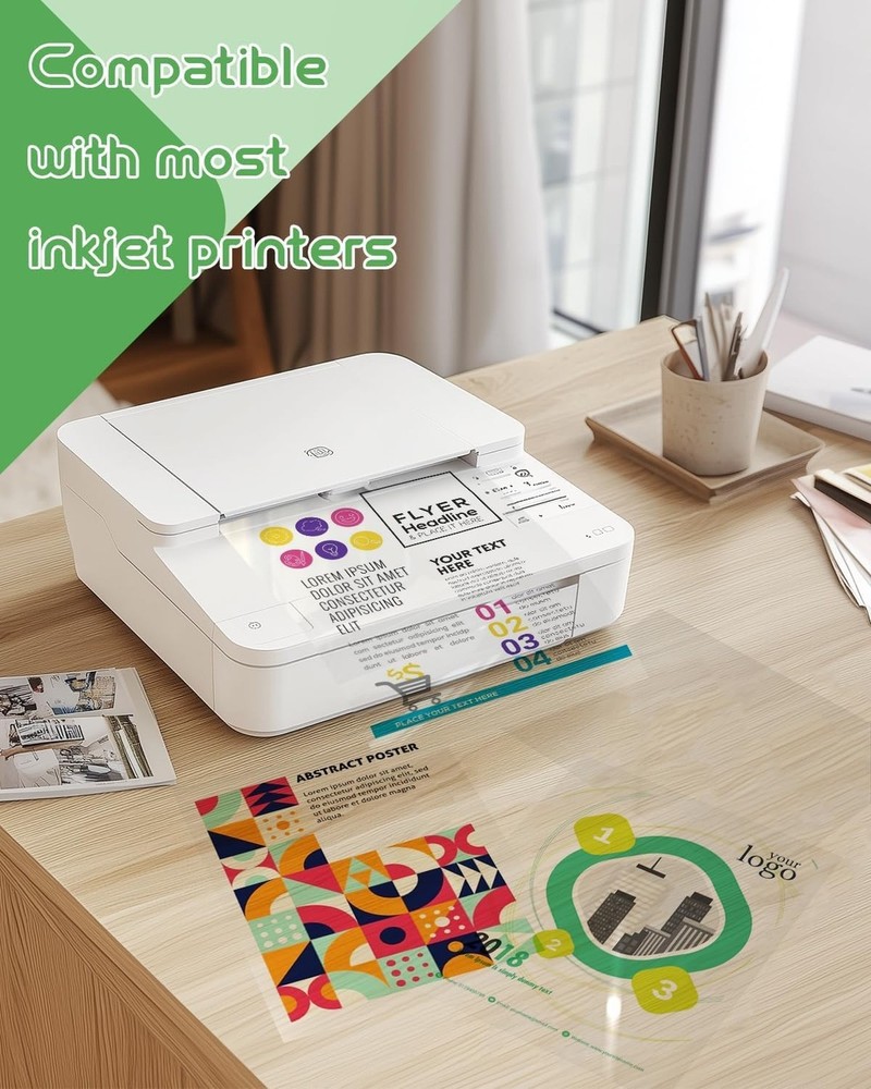 90 Sheets Printable Transparency Sheets for Inkjet Printer – 100% Clear Ac
