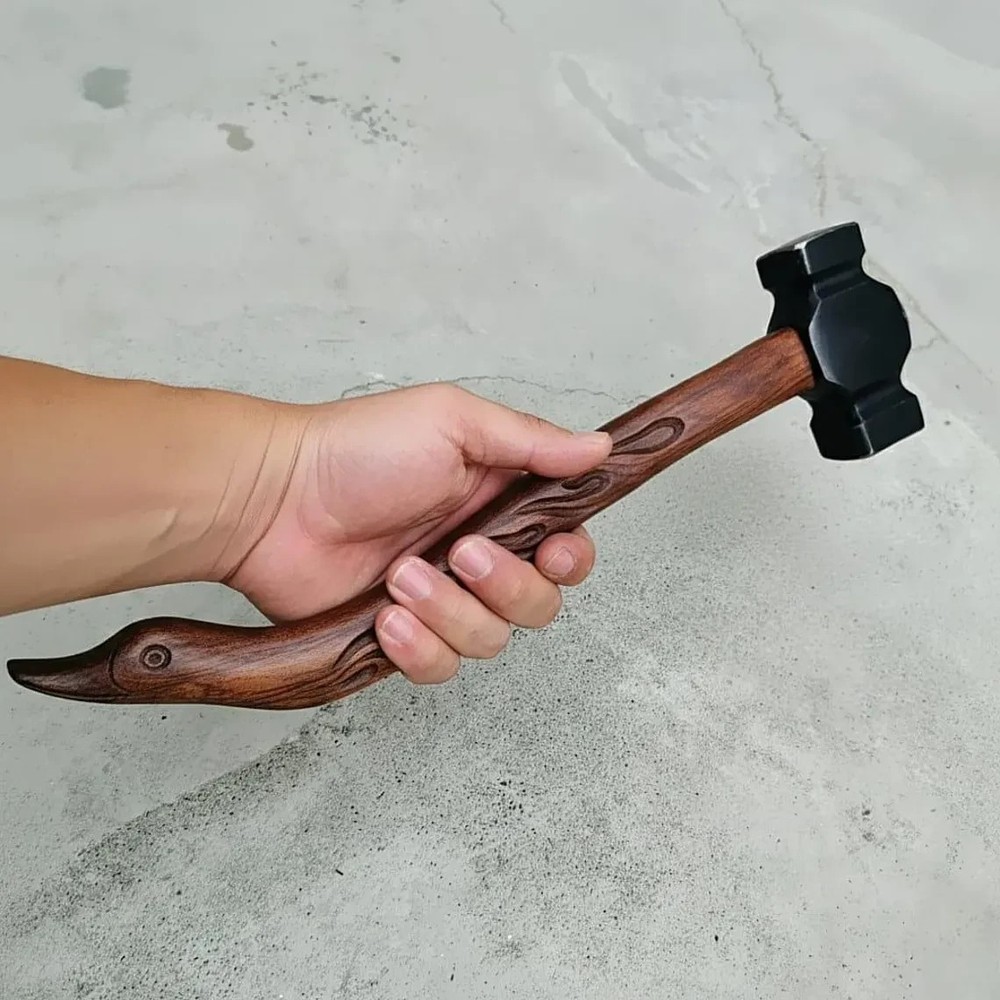 Hand Forged Engraved Iron Hammer with Duck Head Handle