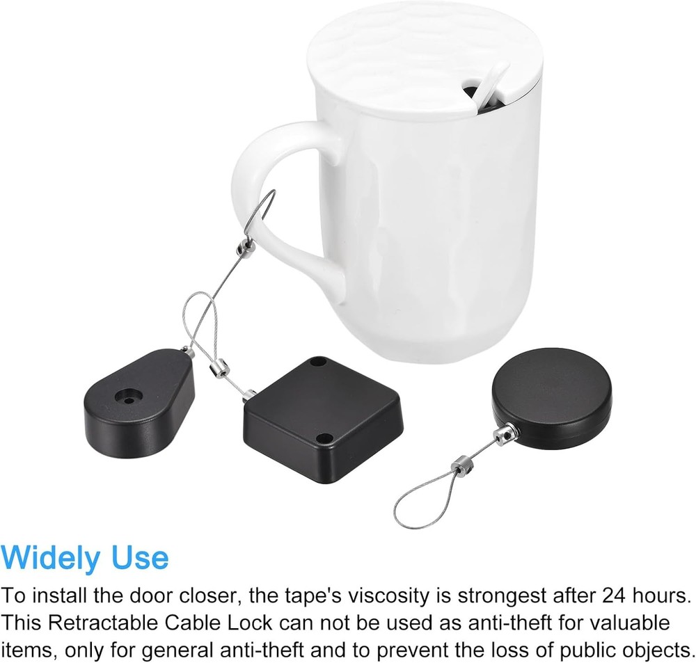 MECCANIXITY Retractable Cable Lock with Double-Sided Adhesive Slow Black