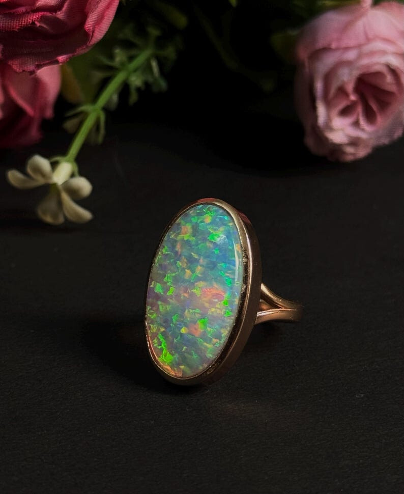 Rainbow Fire Opal Cocktail 925 Sterling Silver Ring Gift For Her