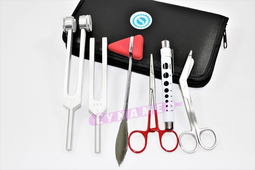 REFLEX HAMMER DIAGNOSTIC SET REUSABLE PENLIGHT TUNING FORKS SCISSORS 6PCS GERMAN