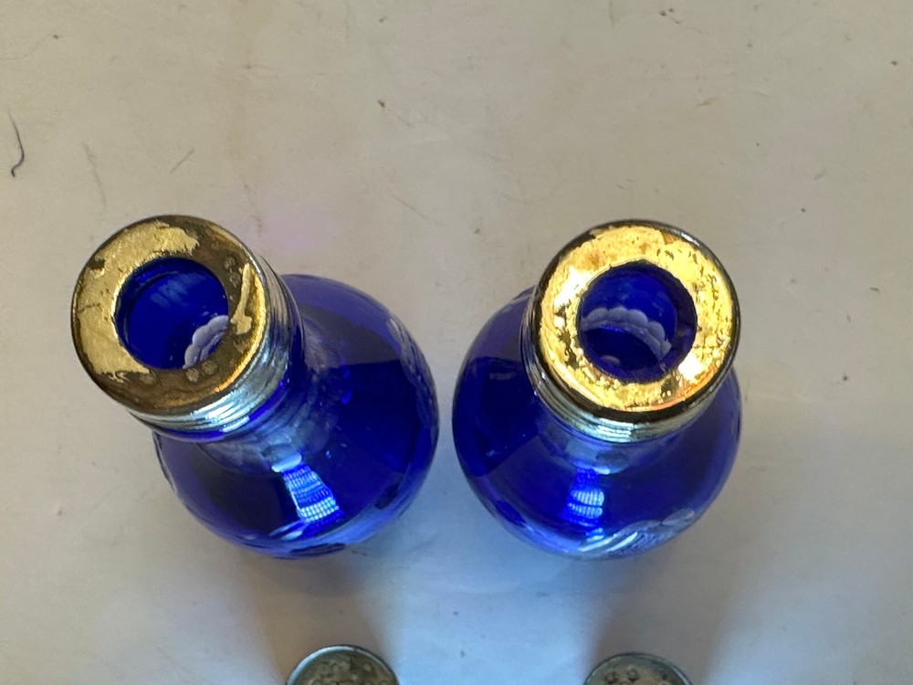 COBALT CUT TO CLEAR CONDIMENT, CASTER SET