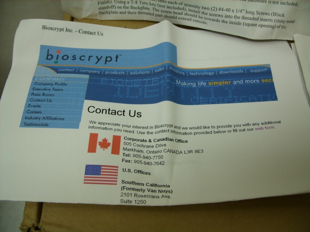 Honeywell BioScrypt VeriPrint V2100/2M Identification Fingerprint Time Clock